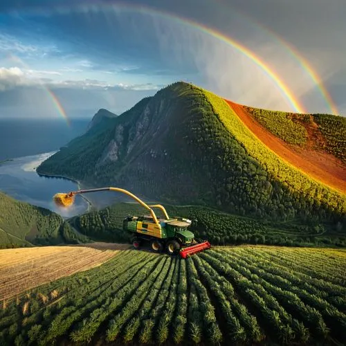 pot of gold background,john deere,double rainbow,deere,farm tractor,rainbow background,Photography,Documentary Photography,Documentary Photography 04