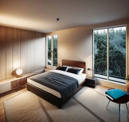 study table
,an empty room with a large bed and large windows,modern room,japanese-style room,sleeping room,bedroom,guest room,bedrooms