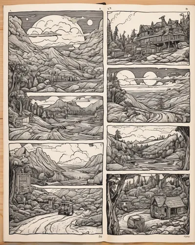 cool woodblock images,woodblock prints,swampy landscape,backgrounds,woodcut,mountainous landforms,landscapes,panels,moutains,quick page,fluvial landforms of streams,water courses,meanders,lunar landscape,mountain ranges,illustrations,mountainous landscape,vintage drawing,the landscape of the mountains,sketchbook,Illustration,Vector,Vector 15