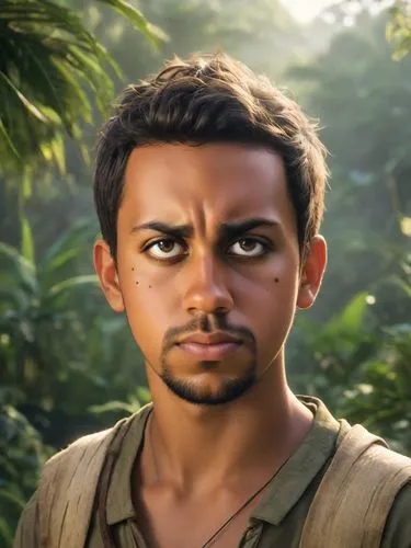 Um rapaz pensativo na vida no meio da amazônia,miguel of coco,tiger png,mowgli,togra,png,png image,polynesian,avatar,twitch icon,ethiopia,tarzan,male character,mahé,prehistory,afar tribe,cgi,inca face