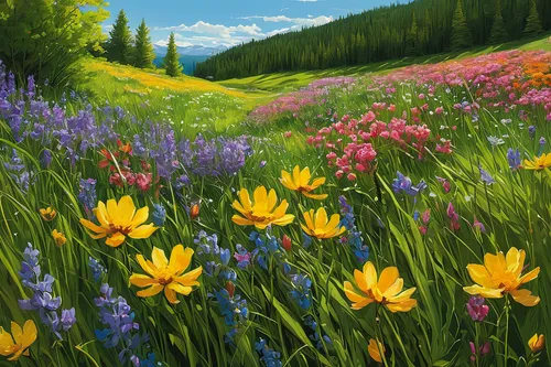 meadow in pastel,alpine meadow,flower meadow,meadow landscape,mountain meadow,alpine meadows,spring meadow,flowering meadow,flower field,summer meadow,meadow flowers,field of flowers,flower painting,flowers field,blooming field,salt meadow landscape,wildflowers,blanket of flowers,the valley of flowers,springtime background,Conceptual Art,Fantasy,Fantasy 08