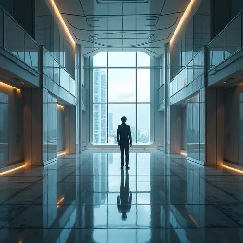 alchemax,man silhouette,vertigo,levator,abstract corporate,corridors