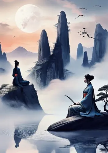 wudang,guqin,huanghua,jianghua,qingming,champloo,Illustration,Realistic Fantasy,Realistic Fantasy 01