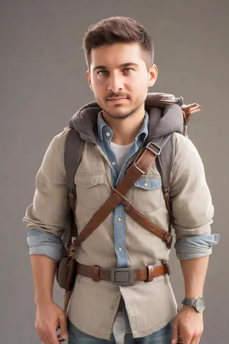 pubg mascot,vest,gun holster,3d model,model train figure,boy scouts,male model,boy scouts of america,climbing harness,sweater vest,3d figure,holster,tradesman,backpack,baby carrier,suspenders,khaki,eagle scout,park ranger,biologist,Photography,Realistic