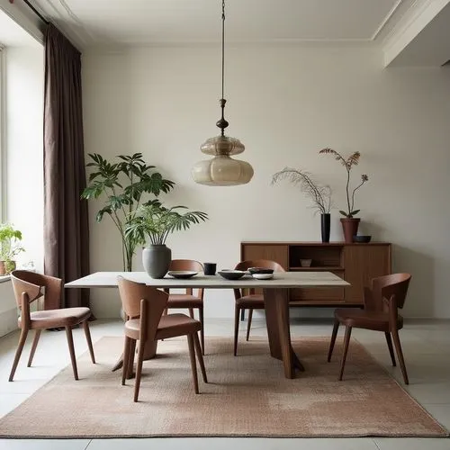  ,a wooden table with a white top in a room with plants,anastassiades,danish furniture,dining room table,dining table,scandinavian style,vitra