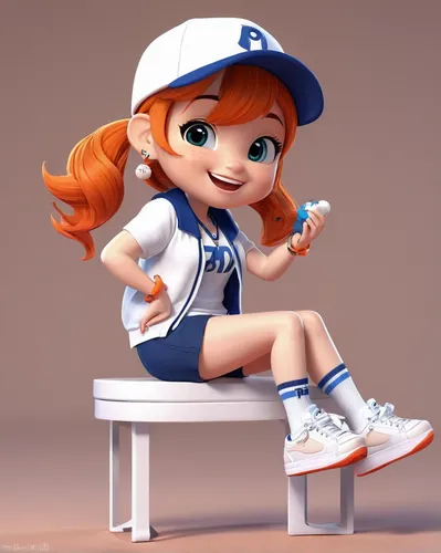 sports girl,baseball uniform,baseball player,cheerleader,baseball coach,dodgers,little league,sports collectible,tennis coach,penny,sports uniform,3d figure,sporty,cute cartoon character,little leaguer,tennis player,basketball player,sitting on a chair,tennis,softball,Unique,3D,3D Character