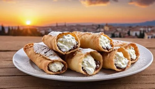 cannoli,ćevapi,khachapuri,börek,roll pastry,beef roulades,cheese roll,bocconcini,panzerotti,crêpe,sicilian cuisine,pastilla,fatayer,breakfast roll,chocolate croissant,stromboli,rugelach,flaky pastry,swiss roll,lumpia,Photography,General,Realistic