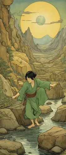 mulan,the pied piper of hamelin,oriental painting,the wanderer,shaolin kung fu,gobelin,yi sun sin,rem in arabian nights,woman at the well,khokhloma painting,wanderer,monk,mountain spirit,chinese art,orientalism,kate greenaway,adventurer,game illustration,mountain spring,the spirit of the mountains,Illustration,Retro,Retro 19