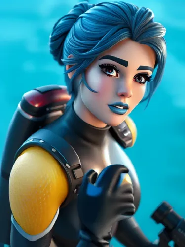 a 3d rendering of an avatar from the animated series,tracer,zarya,zofia,naela,aquanaut,karai