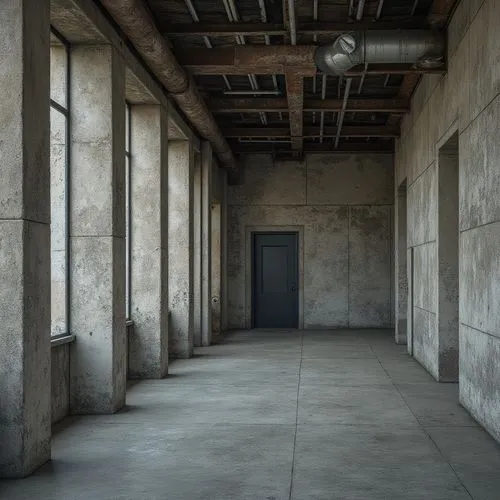 empty interior,empty hall,concrete ceiling,reformatory,factory hall,industrial hall,warehouse,storerooms,exposed concrete,dogpatch,concrete background,majdanek,storeroom,kounellis,guardroom,groundfloor,loading dock,empty factory,inside courtyard,hallways,Photography,General,Realistic