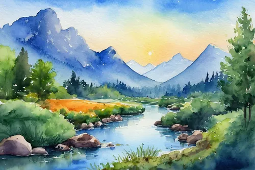 watercolor background,watercolor,river landscape,watercolor painting,salt meadow landscape,watercolor paint,water color,watercolors,mountain landscape,mountain river,water colors,mountain scene,landscape background,watercolor blue,watercolour,watercolor tea,mountainous landscape,watercolor sketch,mountain sunrise,nature landscape,Art,Classical Oil Painting,Classical Oil Painting 04