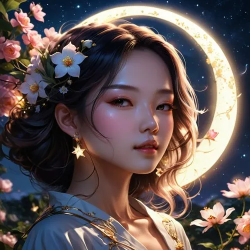 diwata,night-blooming jasmine,moonflower,kommuna,jasmine blossom,fantasy portrait,rose flower illustration,lunar,mystical portrait of a girl,blue moon rose,rosa 'the fairy,moonlit,persephone,flower fairy,moonshining,rosa ' amber cover,moonlit night,zodiac sign libra,moonchild,flowers celestial,Photography,General,Realistic