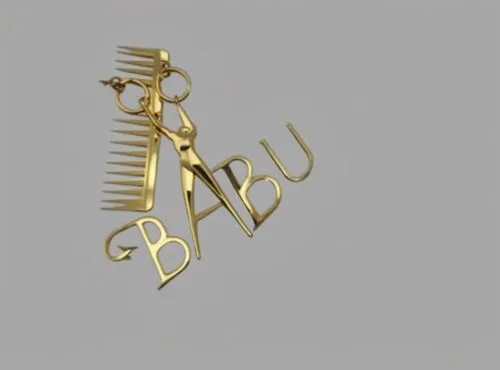 MAKE THE DETAILS MORE CLEAR
,two scissors and hair clips with the words beau written out on them,weathervane design,bahraini gold,arabic script,gold foil crown,abstract gold embossed,mouawad,Photograp