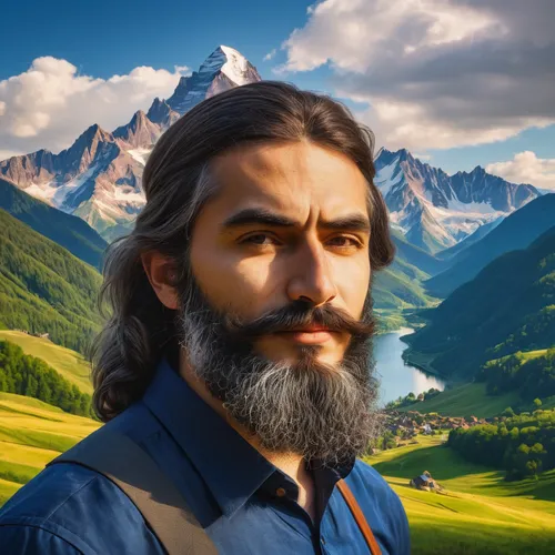 east-european shepherd,fantasy portrait,caucasus,persian poet,eurasian,world digital painting,portrait background,male elf,eggishorn,kirghystan,high alps,kamchatka,lokportrait,gnu,mountain guide,witcher,settlers of catan,hieromonk,custom portrait,dwarf sundheim,Art,Classical Oil Painting,Classical Oil Painting 03