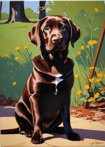 Thats My Puppy Chocolate Labrador Painting By Jim Killen,brown dog,chocolate labrador,boykin spaniel,labrador retriever,puggle,dachshund yorkshire,dogue de bordeaux,teddy roosevelt terrier,chesapeake 