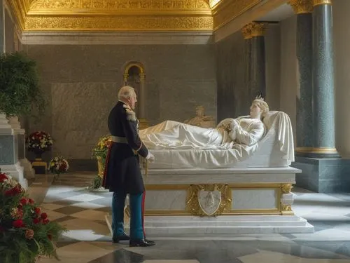 July 19, 1870, King Wilhelm in the mausoleum at Charlottenburg at the marble monument to young Lady Luise. Behind it rests Frederick William III, King of Prussia.,talleyrand,tomb,embalmed,epitaphs,tom