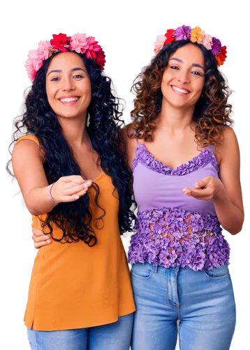 International Women's Day, beautiful smiling woman, various skin tones, curly hair, bright colorful clothing, flower crown, peaceful dove, holding hands together, group of women, diverse ages, happy t