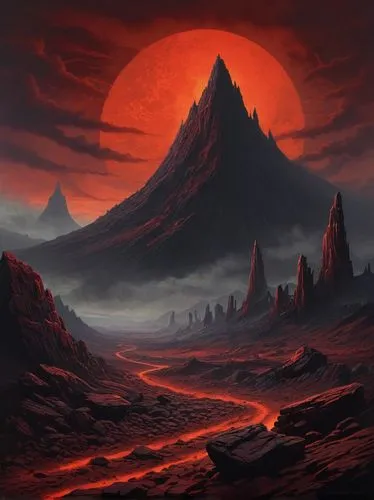 volcanic landscape,volcanic,volcanism,volcanos,mordor,fire mountain,the volcano,volcanoes,lunar landscape,scorched earth,lava,fantasy landscape,darklands,red planet,vulcano,barsoom,alien planet,volcanically,moonscape,dune landscape,Illustration,Black and White,Black and White 29