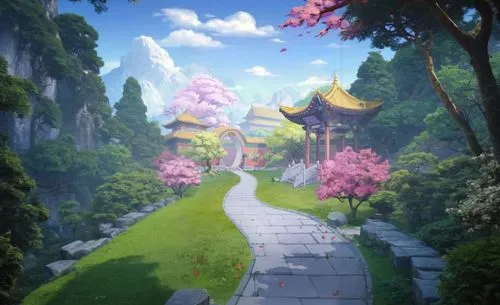 japanese sakura background,pathway,sakura background,cartoon video game background,the mystical path,hiking path,fantasy landscape,landscape background,meteora,forest path,hall of supreme harmony,the 