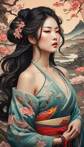 oriental painting,geisha girl,japanese art,oriental princess,geisha,oriental girl,Photography,General,Fantasy