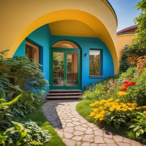 earthship,yellow garden,superadobe,ecovillages,colorful facade,portal,cohousing,portmeirion,garden door,ecovillage,colori,ukraine,vibrant color,curacao,auroville,bungalow,mahdavi,colorful spiral,giverny,harmony of color,Art,Classical Oil Painting,Classical Oil Painting 05