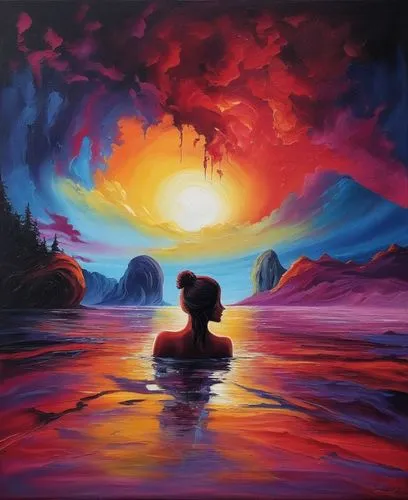 oil painting on canvas,senja,eruption,krakatoa,dreamscape,art painting,oil on canvas,red cloud,the eruption,oil painting,sea landscape,volcanic,dream art,dreamscapes,aivazovsky,incredible sunset over the lake,seascape,solar eruption,volcanic eruption,seadrift,Illustration,Realistic Fantasy,Realistic Fantasy 25