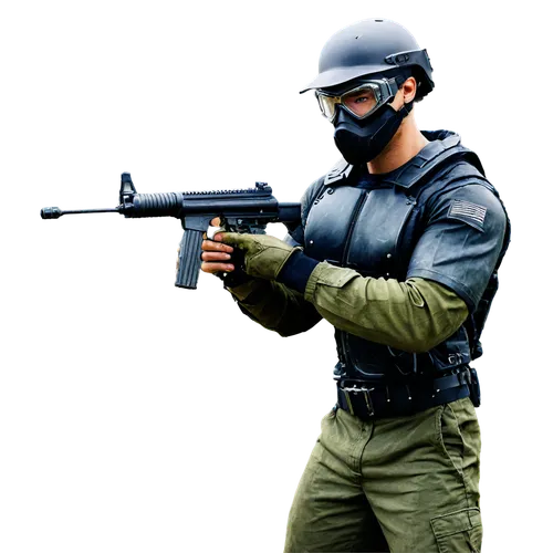 muscular man, sporty, dynamic pose, wearing paintball mask, goggles, helmet, camouflage clothing, combat boots, holding paintball gun, intense expression, sweaty skin, muddy terrain, afternoon sunligh