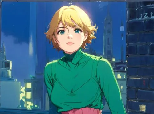 sleeveless heart shaped slipped dress, layered short pixie hair, brown, kristin kreuk,a person in a green shirt and a city,darjeeling,chihiro,masayoshi,nausicaa,mayapuri,midori,Anime,Anime,General