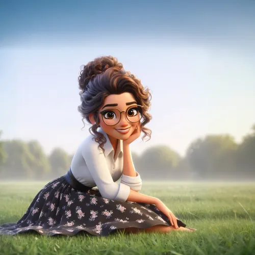 tiana,agnes,girl sitting,cute cartoon character,cute cartoon image,a girl in a dress,moana,princess sofia,princess anna,girl in a historic way,girl lying on the grass,disney character,vanessa (butterf