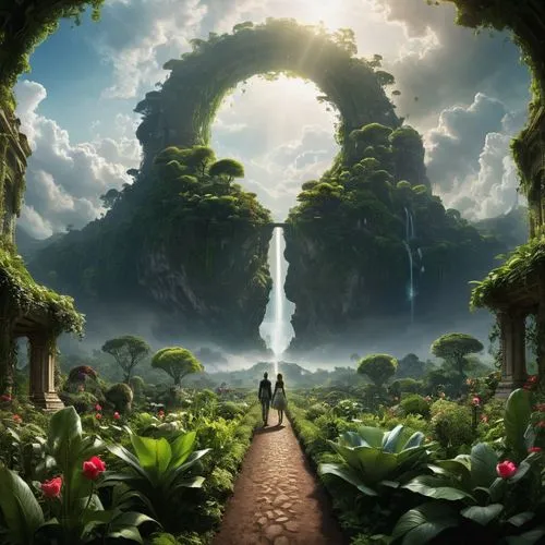 garden of eden,fantasy picture,heaven gate,the mystical path,fairy world,portal,Conceptual Art,Fantasy,Fantasy 11