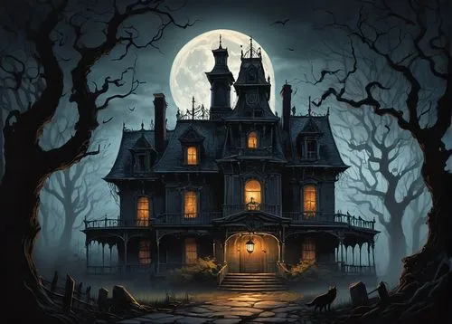 witch's house,witch house,the haunted house,haunted house,haunted castle,house silhouette,halloween illustration,ghost castle,halloween poster,creepy house,halloween background,victorian house,halloween scene,halloween and horror,lonely house,halloween wallpaper,little house,haunted,ancient house,house in the forest,Conceptual Art,Oil color,Oil Color 04