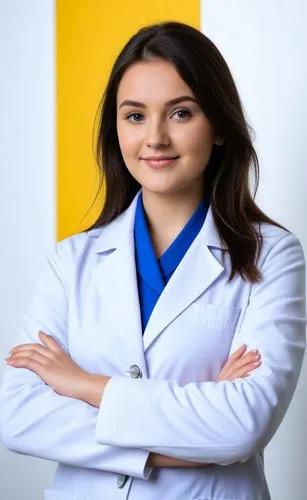 a beautiful woman in a white lab coat,female doctor,healthcare professional,otolaryngologist,healthcare medicine,neurologist,diagnostician