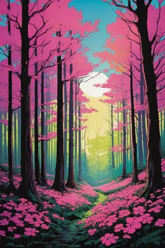 forest landscape,cartoon forest,purple landscape,mushroom landscape,fairy forest,forest background,forest of dreams,forest,the forest,forest glade,sakura trees,tree grove,forest road,pink dawn,landscape background,the forests,trees,fairytale forest,forests,nature landscape,Illustration,Black and White,Black and White 10