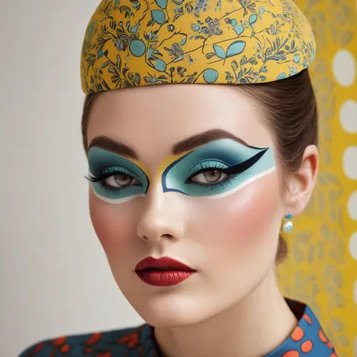 vintage makeup,miss circassian,geisha girl,oriental princess,oriental girl,orientalism,asian conical hat,blue peacock,teal blue asia,turban,makeup artist,ethnic design,beautiful bonnet,make-up,russian folk style,peacock,peking opera,geisha,oriental,harlequin,Art,Artistic Painting,Artistic Painting 50