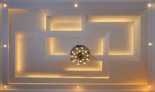 gypsum decoration in the ceiling of a room with hidden LED lighting,the large clock is mounted in the white wall,wall lamp,wall light,ensconce,ceiling light,ceiling lamp,led lamp,Photography,General,R