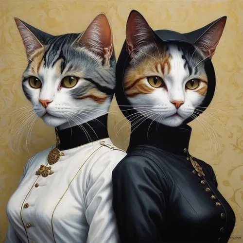 vintage cats,noblewomen,gothic portrait,two cats,georgatos,cat portrait,gatos,aristocrats,catterns,matriarchs,copycatting,felines,confidences,liaisons,tuxedoes,cat image,highnesses,cat pageant,felids,mobster couple,Illustration,Realistic Fantasy,Realistic Fantasy 07