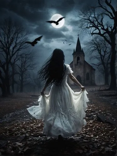 hauntings,ghostley,witch house,bewitching,haunts,witching,dark angel,wuthering,haunted house,gothic woman,covens,the haunted house,haunted,nocturnals,llorona,fantasy picture,bewitched,hauntingly,ghost castle,nightdress,Art,Classical Oil Painting,Classical Oil Painting 18