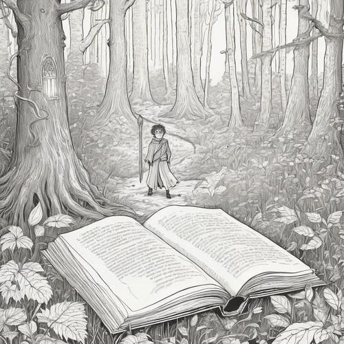 book illustration,little girl reading,child with a book,sci fiction illustration,children's fairy tale,hand-drawn illustration,happy children playing in the forest,girl with tree,ballerina in the woods,farmer in the woods,biblical narrative characters,birch tree illustration,chalk drawing,holy forest,the girl next to the tree,the woods,illustrations,magic book,children studying,a collection of short stories for children,Illustration,Black and White,Black and White 13