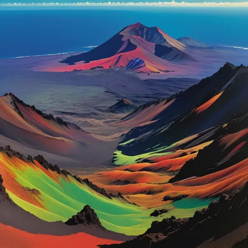 volcanic landscape,volcanos,volcanic field,lava plain,volcanism,volcanic landform,volcanoes,lava flow,stratovolcano,volcano area,krafla volcano,lava,volcanic,volcano,kamchatka,lava dome,mountain plateau,caldera,haleakala,kilauea,Illustration,Vector,Vector 09