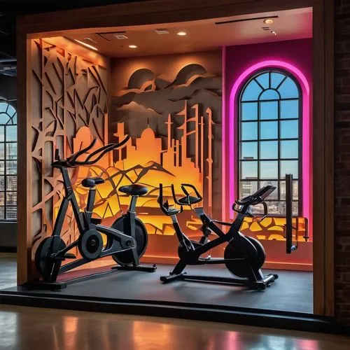 fitness room,technogym,fitness center,fitness facility,children's interior,elitist gym,precor,bike pop art,a museum exhibit,foyer,art gallery,leisure facility,gyms,cyclery,lobby,display window,interior decor,cybex,bicycles,kienholz,Unique,Paper Cuts,Paper Cuts 10