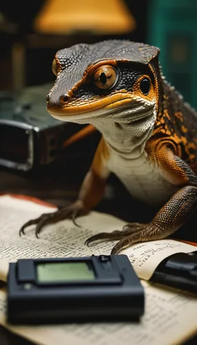 Write a thrilling sci-fi story involving a clever newt who uncovers a government conspiracy.,cordless telephone,malagasy taggecko,monitor lizard,glucose meter,satellite phone,splendor skink,scale liza