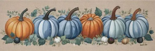 a painting of pumpkins in front of green leaves,decorative squashes,gourds,ornamental gourds,decorative pumpkins,seasonal autumn decoration,flowers png