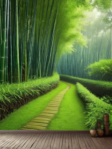 wallpaper scenery for walls Custom 3d background wallpapers Bamboo forest road background 3d,bamboo forest,green forest,bamboo plants,forest background,forest path,forest landscape,bamboo,cartoon vide