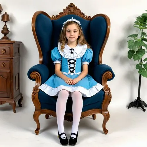 jonbenet,alice in wonderland,sitting on a chair,dorothy,prinzregent,doll dress,Conceptual Art,Daily,Daily 35