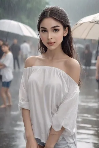 wet,lakorn,asian umbrella,pakorn,wet girl,miss vietnam,dua lipa,girl in white dress,in the rain,qipao,haiyan,laotian,hapa,nivea,umbrella,vietnamese,filipinas,white shirt,filipina,rainaldi,Photography,Realistic