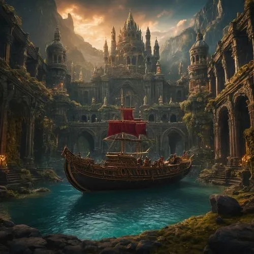 and when the world needed them most they returned ,fantasy picture,fantasy landscape,3d fantasy,fantasy art,boat landscape,pirate ship,atlantis,viking ship,castlevania,fantasy world,world digital pain