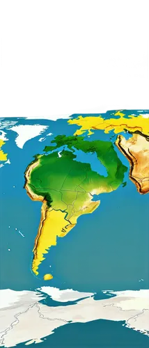 World map, blue oceans, green continents, yellow deserts, white poles, detailed country borders, subtle shading, 3D effect, low-angle view, soft focus, panoramic composition, realistic texture, warm c