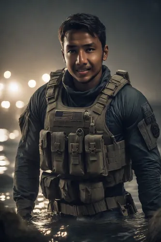 ballistic vest,aquanaut,dry suit,marine,swat,the man in the water,water police,digital compositing,district 9,special forces,saf francisco,sikaran,lifejacket,underwater background,rifleman,mercenary,p