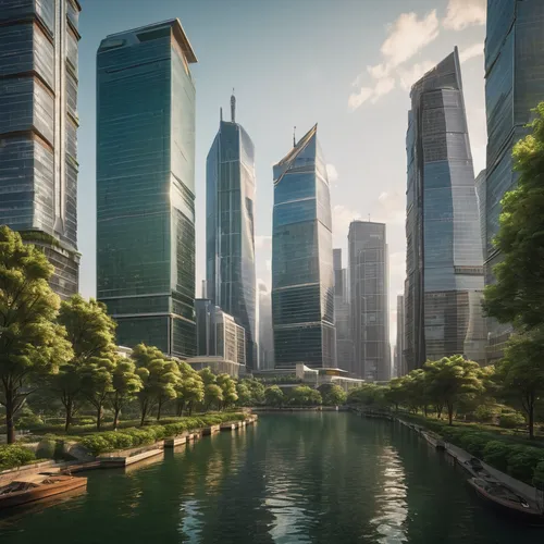 "Create an image of a cityscape with towering skyscrapers, green spaces, and a waterfront."
,doha,dubai marina,dubai,abu dhabi,abu-dhabi,shanghai,dhabi,khobar,qatar,business district,dubai creek,finan