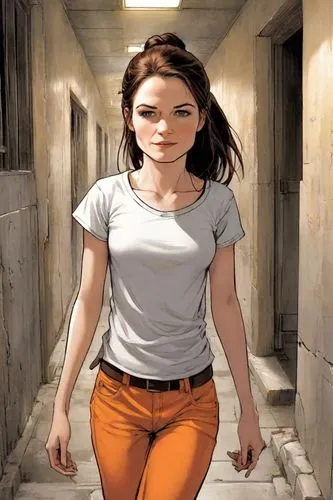 clove,sprint woman,girl walking away,action-adventure game,isolated t-shirt,sci fiction illustration,woman walking,girl in t-shirt,pedestrian,rosa ' amber cover,head woman,katniss,comicbook,lori,digital compositing,a pedestrian,super heroine,female doctor,half life,khaki pants,Digital Art,Comic